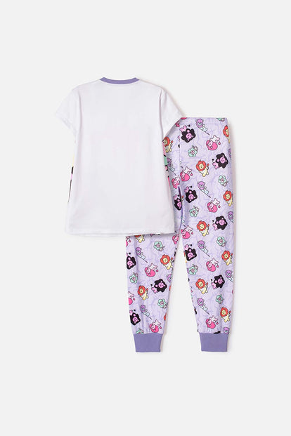 PIJAMA DE K- POP DEMON HUNTERS BLANCO Y LILA PARA NIÑA
