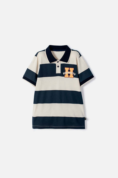 CAMISETA TIPO POLO DE HARRY POTTER AZUL Y ALMENDRA PARA NIÑO