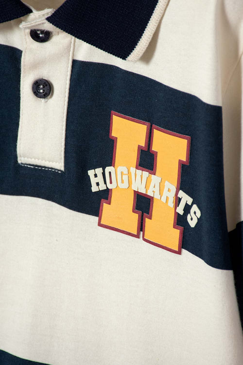 CAMISETA TIPO POLO DE HARRY POTTER AZUL Y ALMENDRA PARA NIÑO