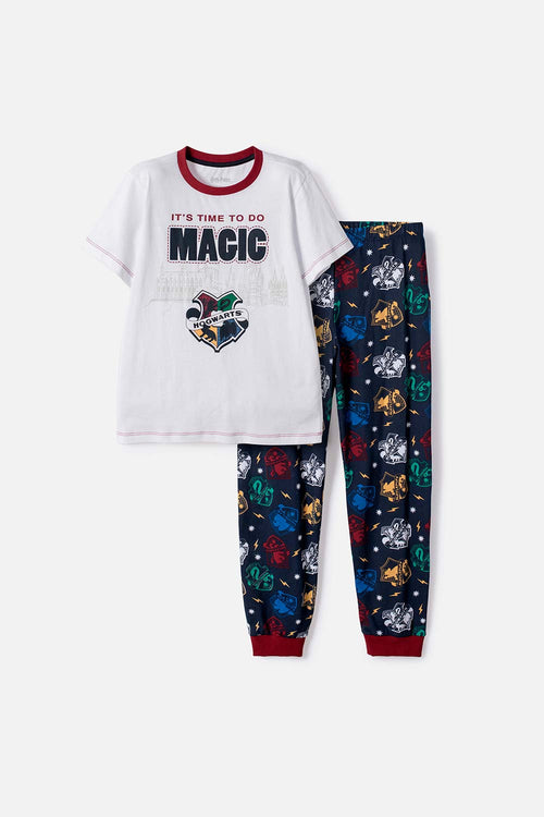 PIJAMA DE HARRY POTTER PANTALÓN LARGO BLANCO Y AZUL PARA NIÑO
