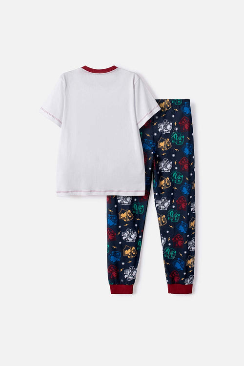 PIJAMA DE HARRY POTTER PANTALÓN LARGO BLANCO Y AZUL PARA NIÑO