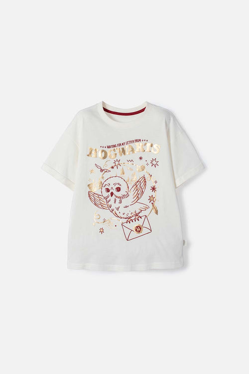 CAMISETA DE HARRY POTTER MANGA CORTA MARFIL PARA NIÑA