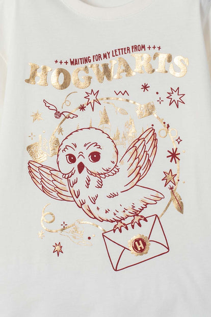 CAMISETA DE HARRY POTTER MANGA CORTA MARFIL PARA NIÑA