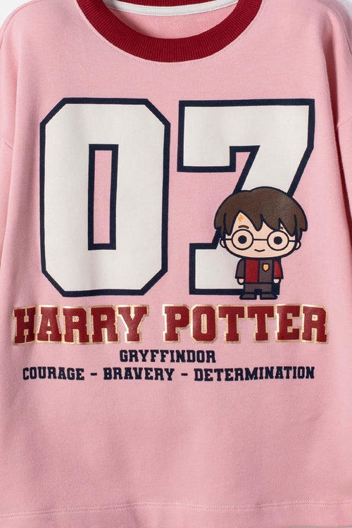 CONJUNTO DE HARRY POTTER CON PANTALÓN LARGO ROSADO PARA NIÑA