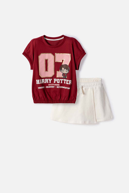 CONJUNTO DE HARRY POTTER CON SHORT MULTICOLOR PARA NIÑA