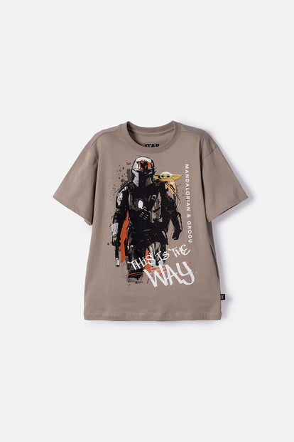 CAMISETA DE MANDALORIAN MANGA CORTA CAFÉ PARA NIÑA
