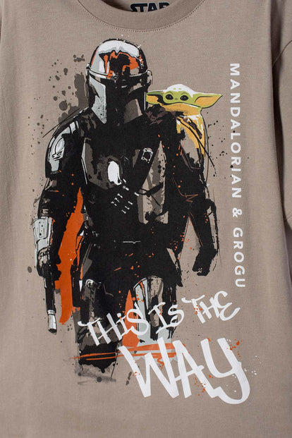 CAMISETA DE MANDALORIAN MANGA CORTA CAFÉ PARA NIÑA