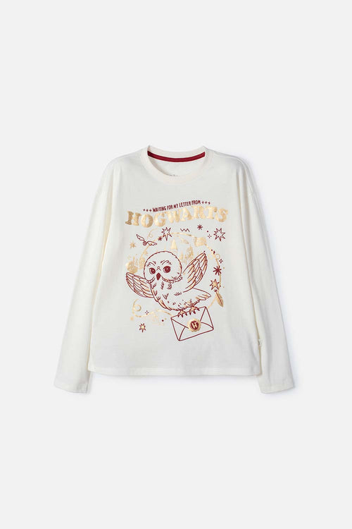 CAMISETA DE HARRY POTTER MANGA LARGA MARFIL PARA NIÑA
