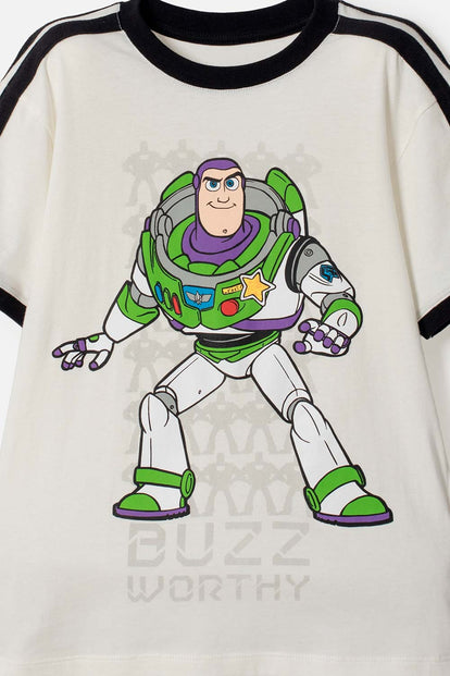 CONJUNTO DE TOY STORY CON BERMUDA MARFIL Y NEGRO PARA NIÑO