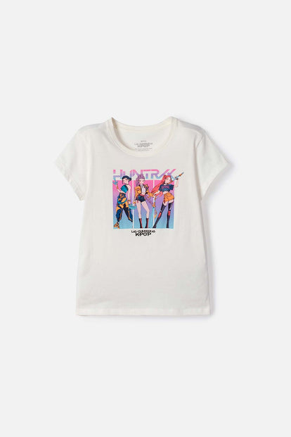 CAMISETA DE K-POP DEMON HUNTERS MANGA CORTA BLANCO PARA NIÑA