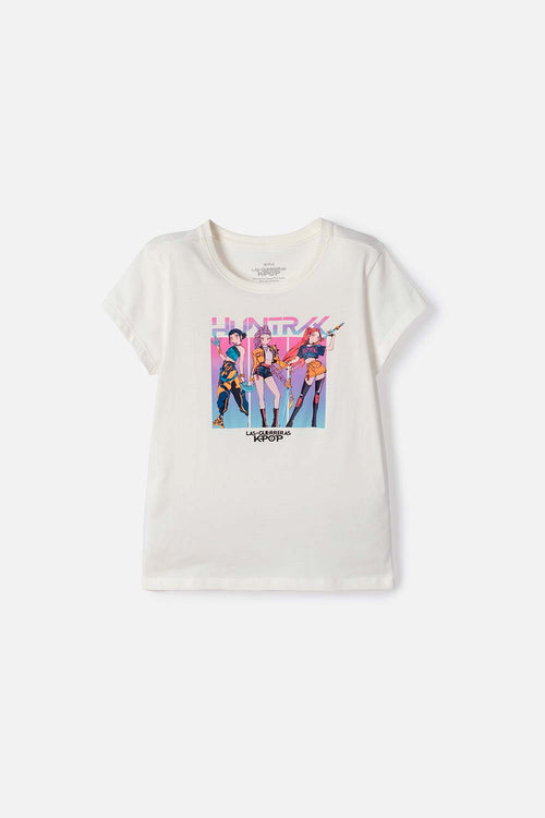 CAMISETA DE K-POP DEMON HUNTERS MANGA CORTA BLANCO PARA NIÑA