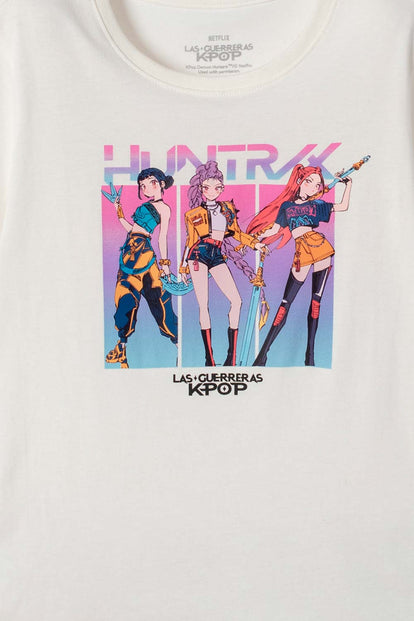 CAMISETA DE K-POP DEMON HUNTERS MANGA CORTA BLANCO PARA NIÑA