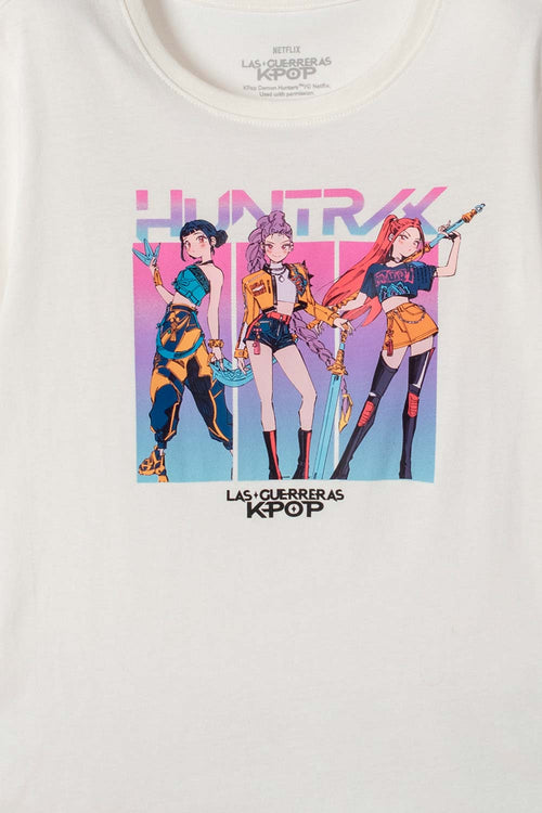 CAMISETA DE K-POP DEMON HUNTERS MANGA CORTA BLANCO PARA NIÑA