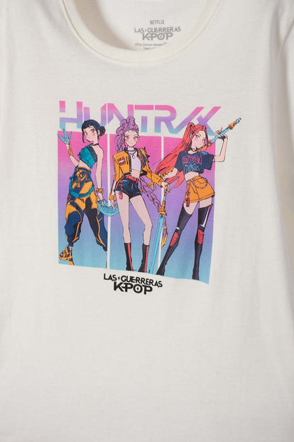 CAMISETA DE K-POP DEMON HUNTERS MANGA CORTA BLANCO PARA NIÑA