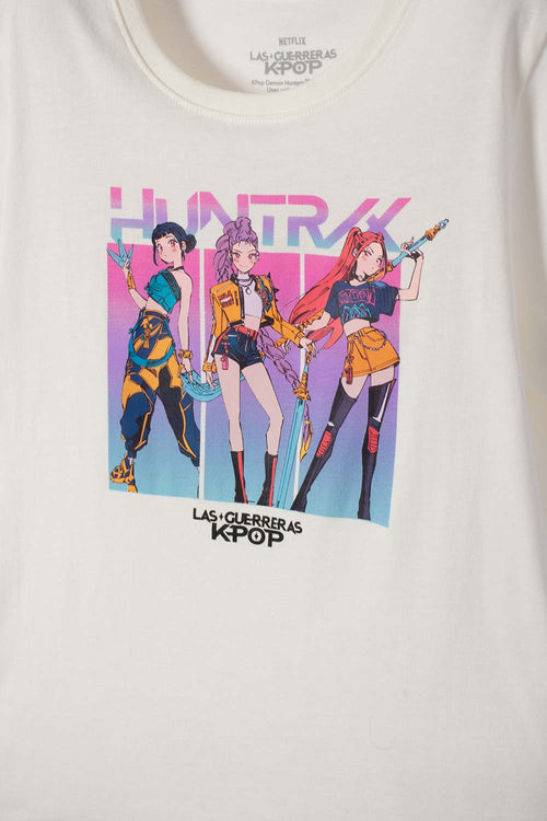 CAMISETA DE K-POP DEMON HUNTERS MANGA CORTA BLANCO PARA NIÑA