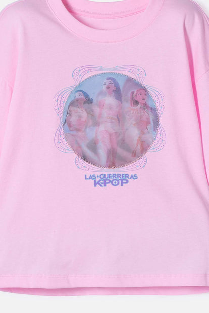 CAMISETA DE K- POP DEMON HUNTERS ROSADA PARA NIÑA
