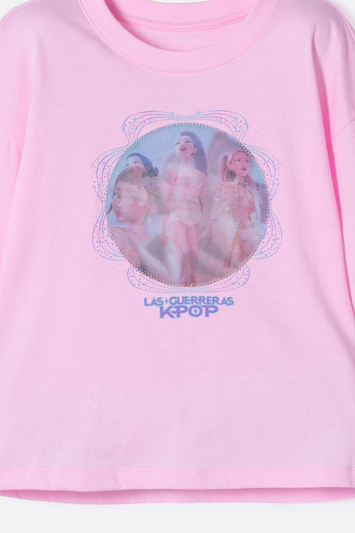 CAMISETA DE K- POP DEMON HUNTERS ROSADA PARA NIÑA