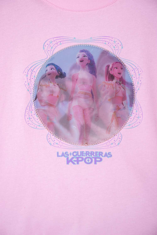 CAMISETA DE K- POP DEMON HUNTERS ROSADA PARA NIÑA
