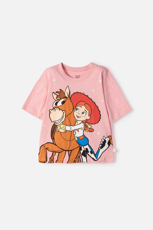 CAMISETA DE TOY STORY MANGA CORTA PALO DE ROSA PARA NIÑA