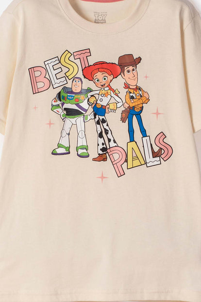 CONJUNTO DE TOY STORY CON SHORT ALMENDRA PARA NIÑA