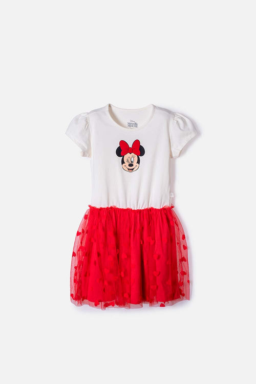 VESTIDO DE MINNIE MOUSE CON TULL BLANCO Y ROJO PARA NIÑA