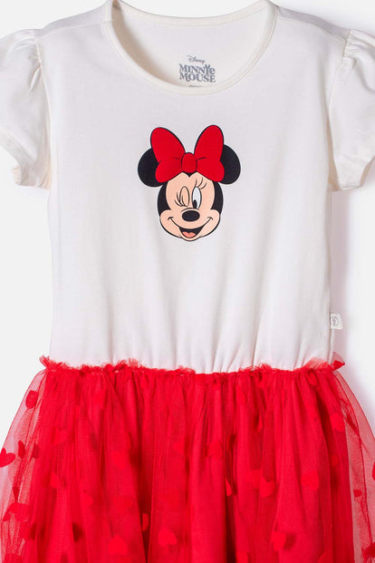VESTIDO DE MINNIE MOUSE CON TULL BLANCO Y ROJO PARA NIÑA