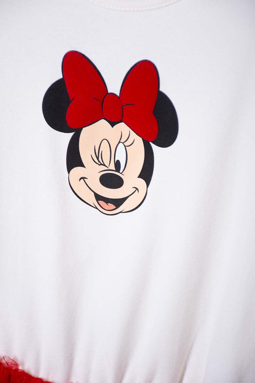 VESTIDO DE MINNIE MOUSE CON TULL BLANCO Y ROJO PARA NIÑA