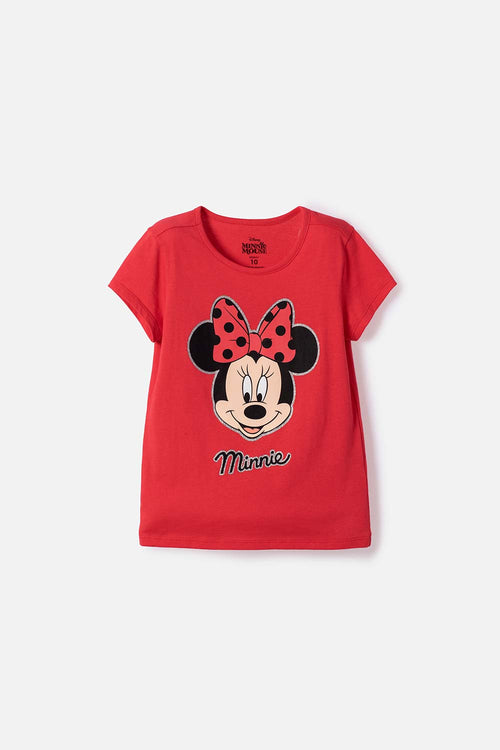 CAMISETA DE MINNIE MOUSE MAGA CORTA ROJO PARA NIÑA