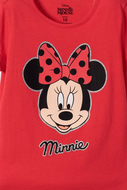 CAMISETA DE MINNIE MOUSE MAGA CORTA ROJO PARA NIÑA