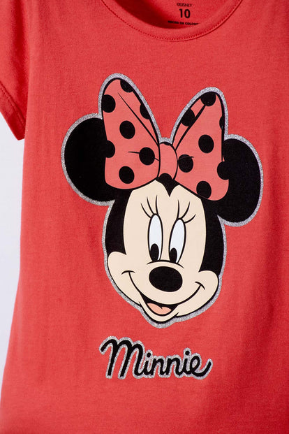 CAMISETA DE MINNIE MOUSE MAGA CORTA ROJO PARA NIÑA