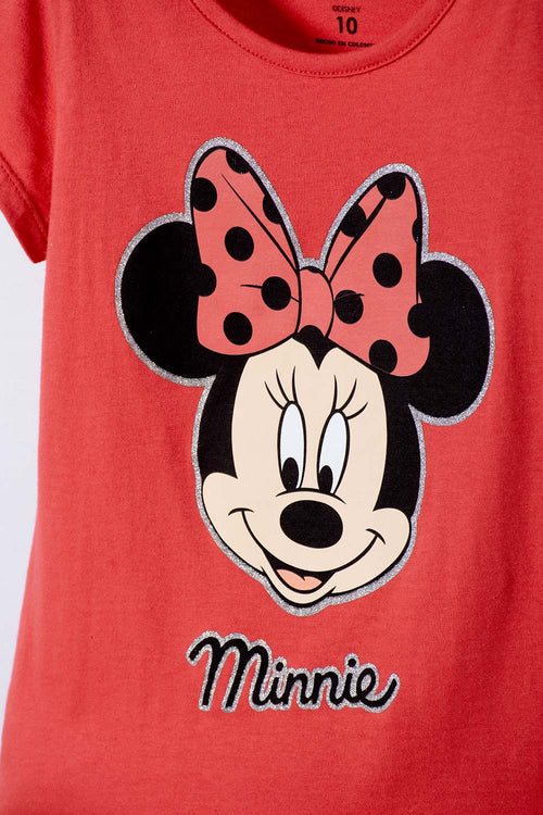 CAMISETA DE MINNIE MOUSE MAGA CORTA ROJO PARA NIÑA