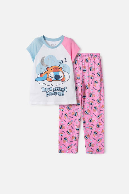PIJAMA DE STITCH Y CAPYBARA MULTICOLOR PARA NIÑA