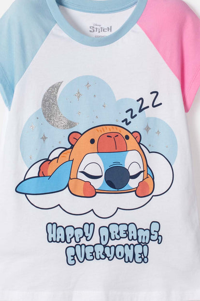 PIJAMA DE STITCH Y CAPYBARA MULTICOLOR PARA NIÑA