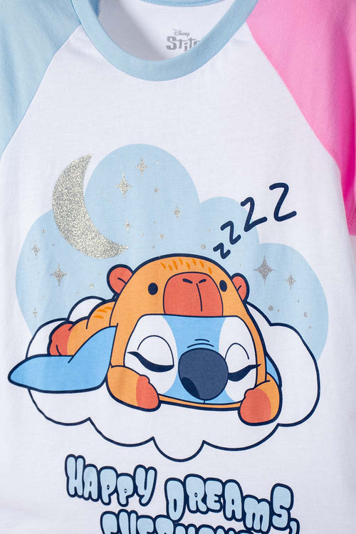PIJAMA DE STITCH Y CAPYBARA MULTICOLOR PARA NIÑA