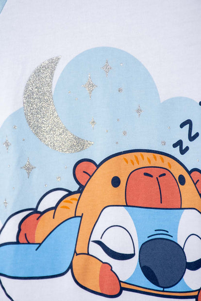 PIJAMA DE STITCH Y CAPYBARA MULTICOLOR PARA NIÑA