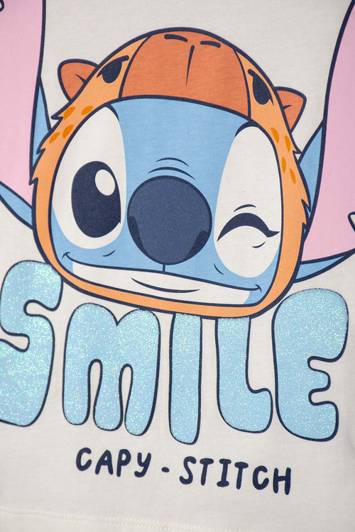 CAMISETA DE STITCH Y CAPYBARA MANGA CORTA MARFIL PARA NIÑA
