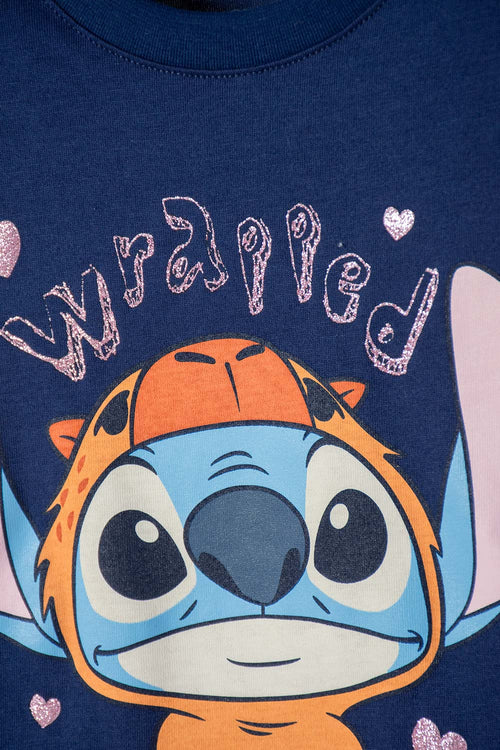 CAMISETA DE STITCH Y CAPYBARA MANGA LARGA AZUL PARA NIÑA