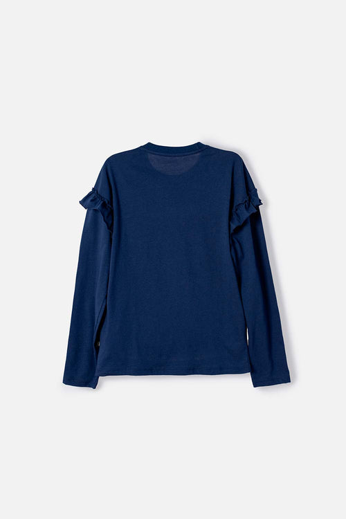 CAMISETA DE STITCH Y CAPYBARA MANGA LARGA AZUL PARA NIÑA