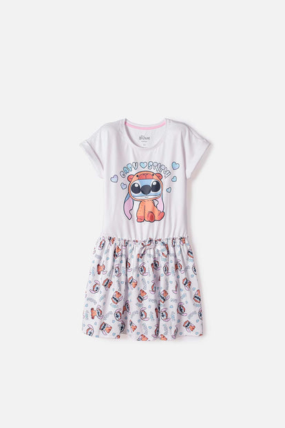 VESTIDO DE STITCH Y CAPYBARA MANGA CORTA MULTICOLOR PARA NIÑA