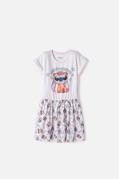 VESTIDO DE STITCH Y CAPYBARA MANGA CORTA MULTICOLOR PARA NIÑA