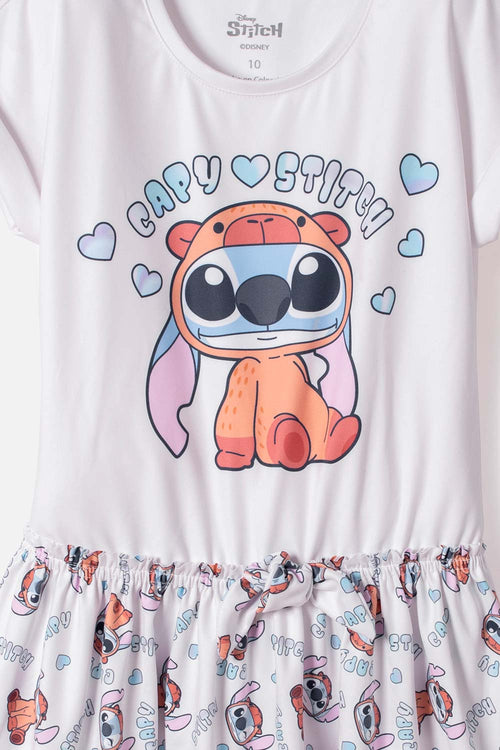 VESTIDO DE STITCH Y CAPYBARA MANGA CORTA MULTICOLOR PARA NIÑA