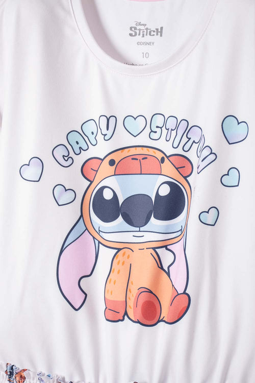 VESTIDO DE STITCH Y CAPYBARA MANGA CORTA MULTICOLOR PARA NIÑA