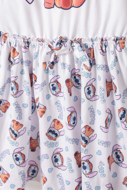 VESTIDO DE STITCH Y CAPYBARA MANGA CORTA MULTICOLOR PARA NIÑA