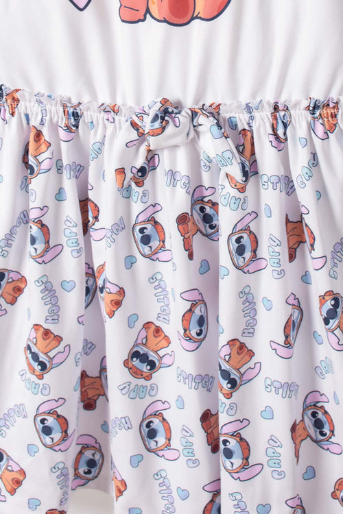 VESTIDO DE STITCH Y CAPYBARA MANGA CORTA MULTICOLOR PARA NIÑA