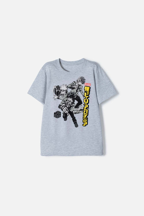 CAMISETA DE MY HERO ACADEMIA MANGA CORTA GRIS PARA NIÑO
