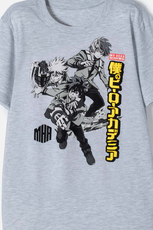 CAMISETA DE MY HERO ACADEMIA MANGA CORTA GRIS PARA NIÑO