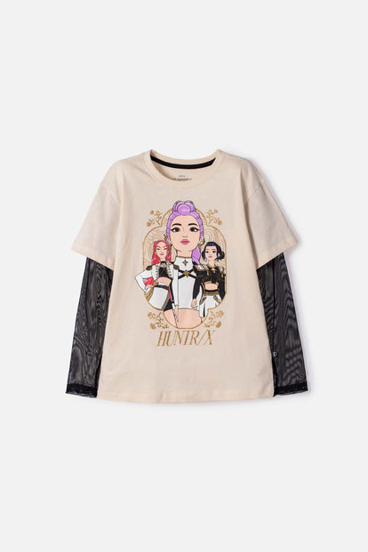CAMISETA DE K-POP DEMON HUNTER CON MALLA ALMENDRA PARA NIÑA