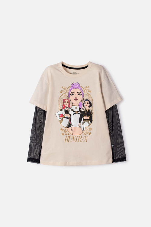 CAMISETA DE K-POP DEMON HUNTER CON MALLA ALMENDRA PARA NIÑA