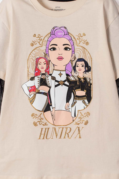 CAMISETA DE K-POP DEMON HUNTER CON MALLA ALMENDRA PARA NIÑA