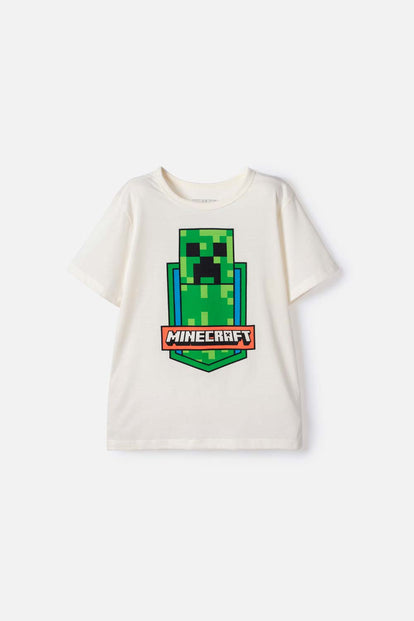 CAMISETA DE MINECRAFT MANGA CORTA MARFIL PARA NIÑO